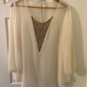 Women’s Sheer Blouse with Gold Beading